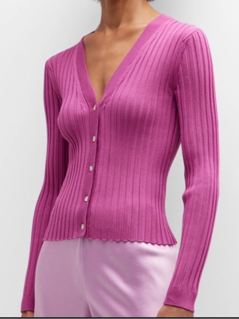 Vince Fuschia Ribbed Button Down Sweater